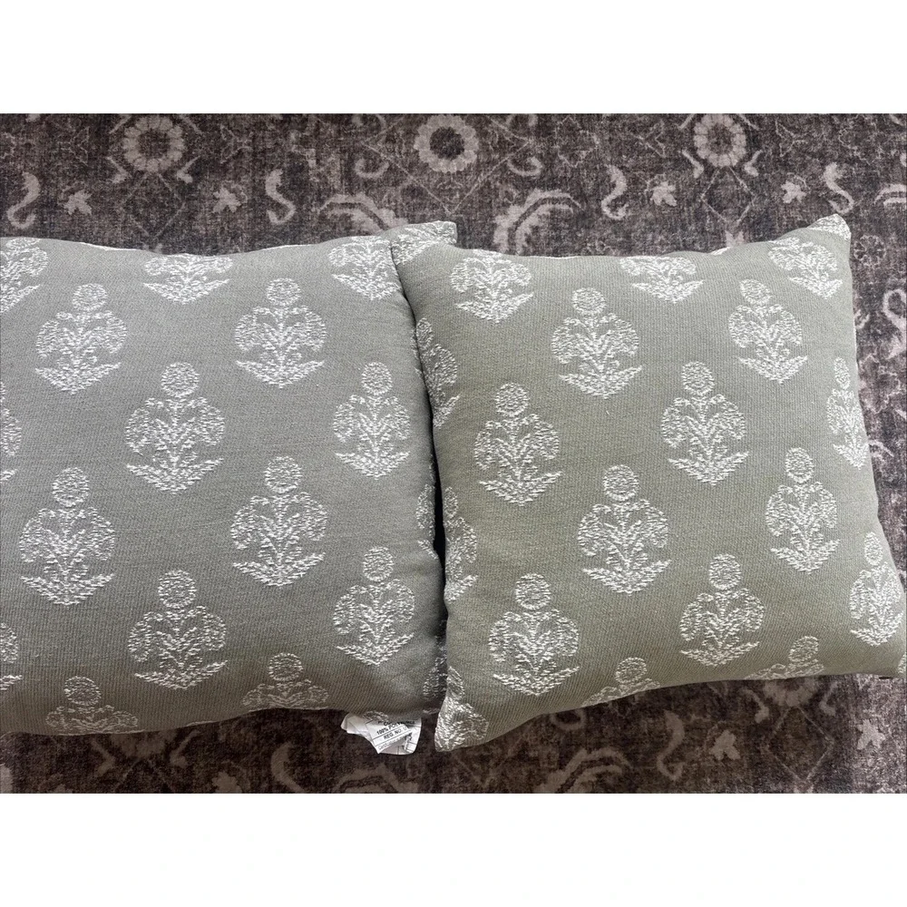 (2) Threshold Studio McGee Toss Pillow 20in X 20in Floral Green Removable Cover